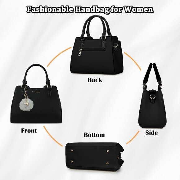 Womens Black PU leather Top-Handle Waterproof Anti Theft Leather Purses Handbag - Picture 6 of 7